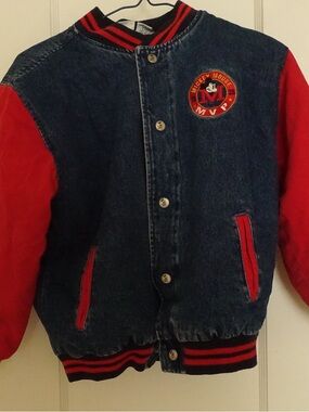 Vintage Disney Mickey Mouse Denim & Red Kids Jacket